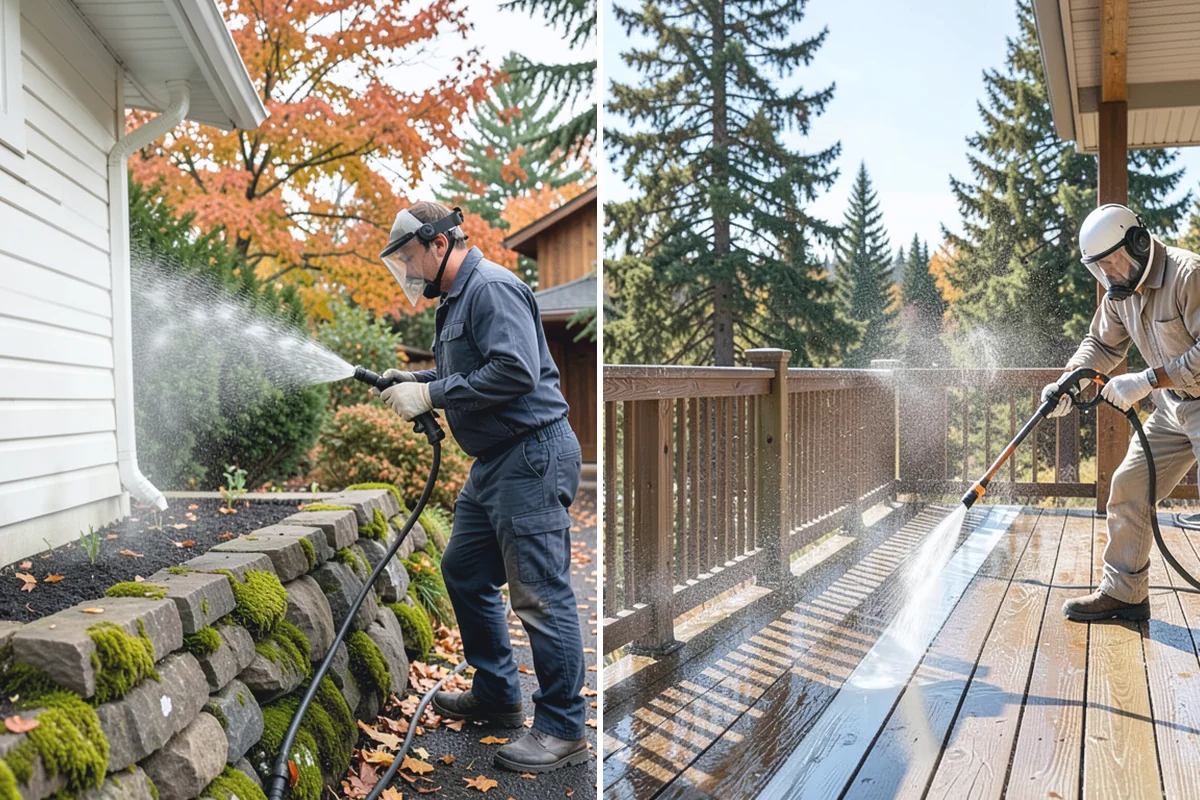 Vinyl Fence Cleaning in South Prairie, Pierce County, WA - Rinse loose debris from panels and post caps