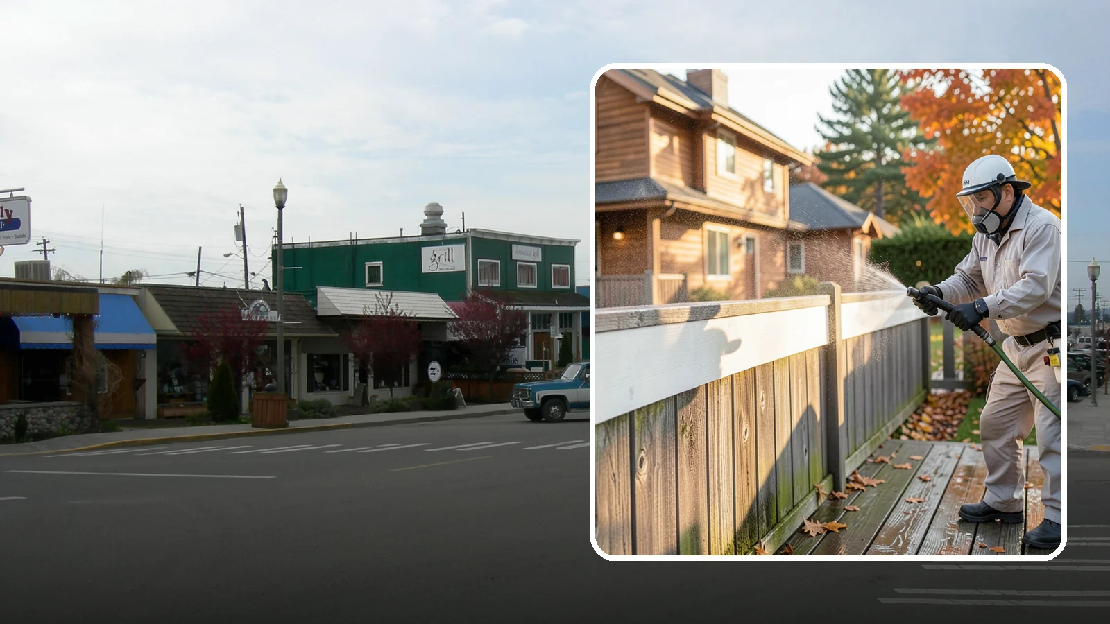 Vinyl Fence Cleaning in Stanwood, Snohomish County, WA - A soft-wash treatment that erases the green algae mask vinyl fencing collects in our wet, low-sun months.