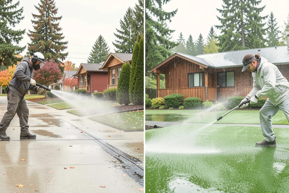 Vinyl Fence Cleaning in Stanwood, Snohomish County, WA - Rinse loose debris from panels and post caps