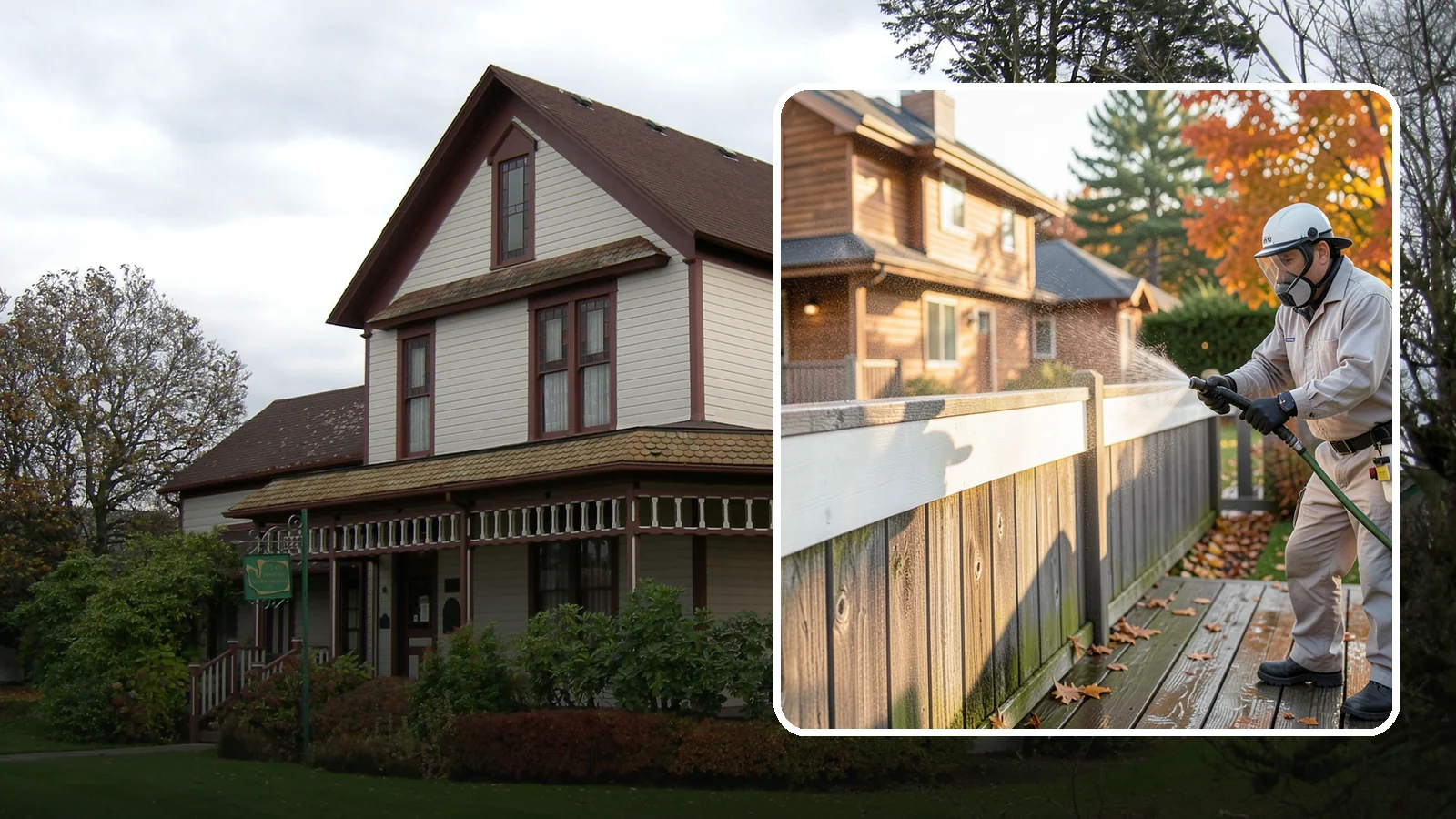 Vinyl Fence Cleaning in Sumner, Pierce County, WA - A soft-wash treatment that erases the green algae mask vinyl fencing collects in our wet, low-sun months.