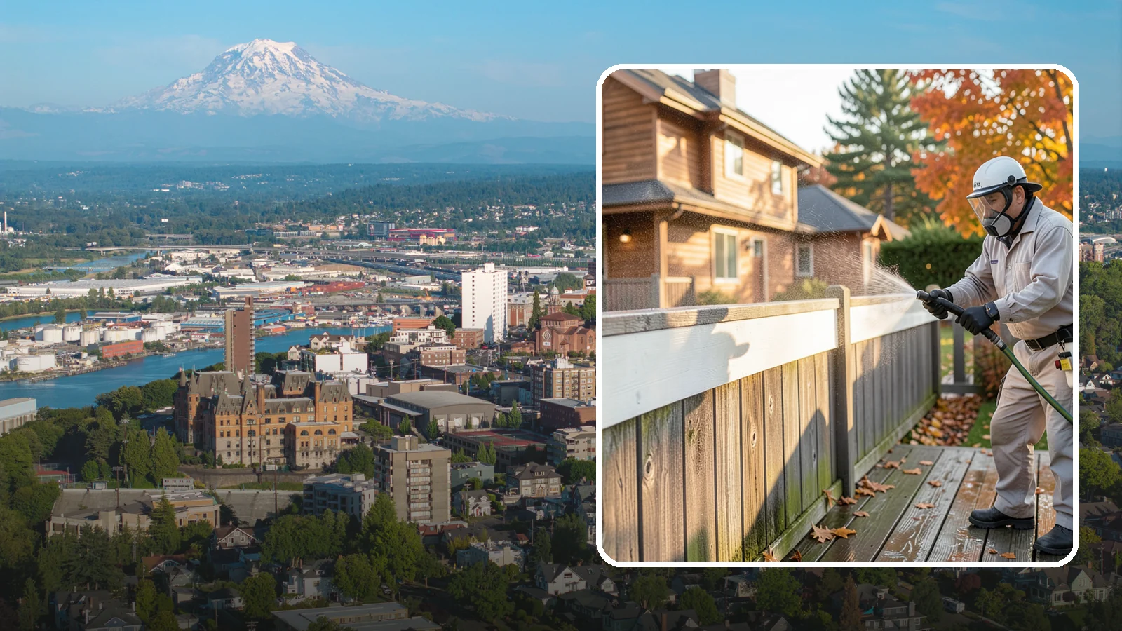 Vinyl Fence Cleaning in Tacoma, Pierce County, WA - A soft-wash treatment that erases the green algae mask vinyl fencing collects in our wet, low-sun months.