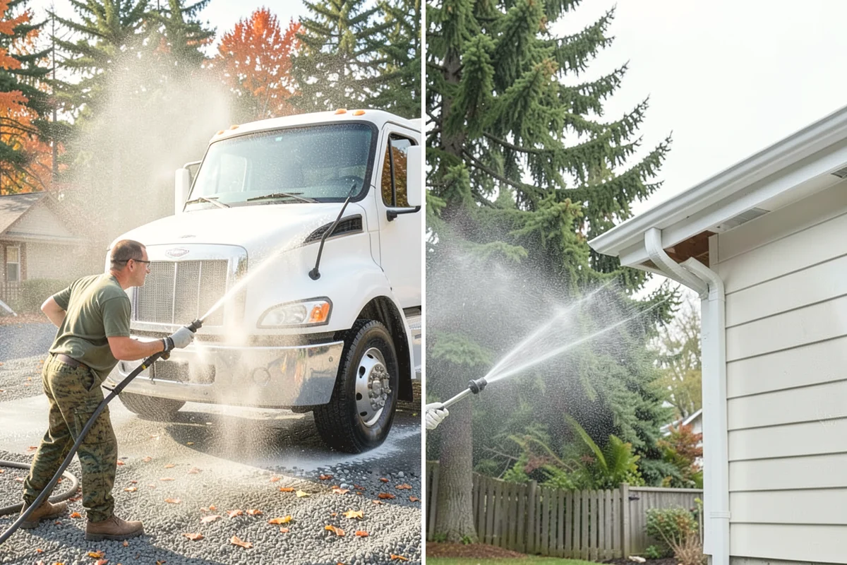 Vinyl Fence Cleaning in Tacoma, Pierce County, WA - Rinse loose debris from panels and post caps