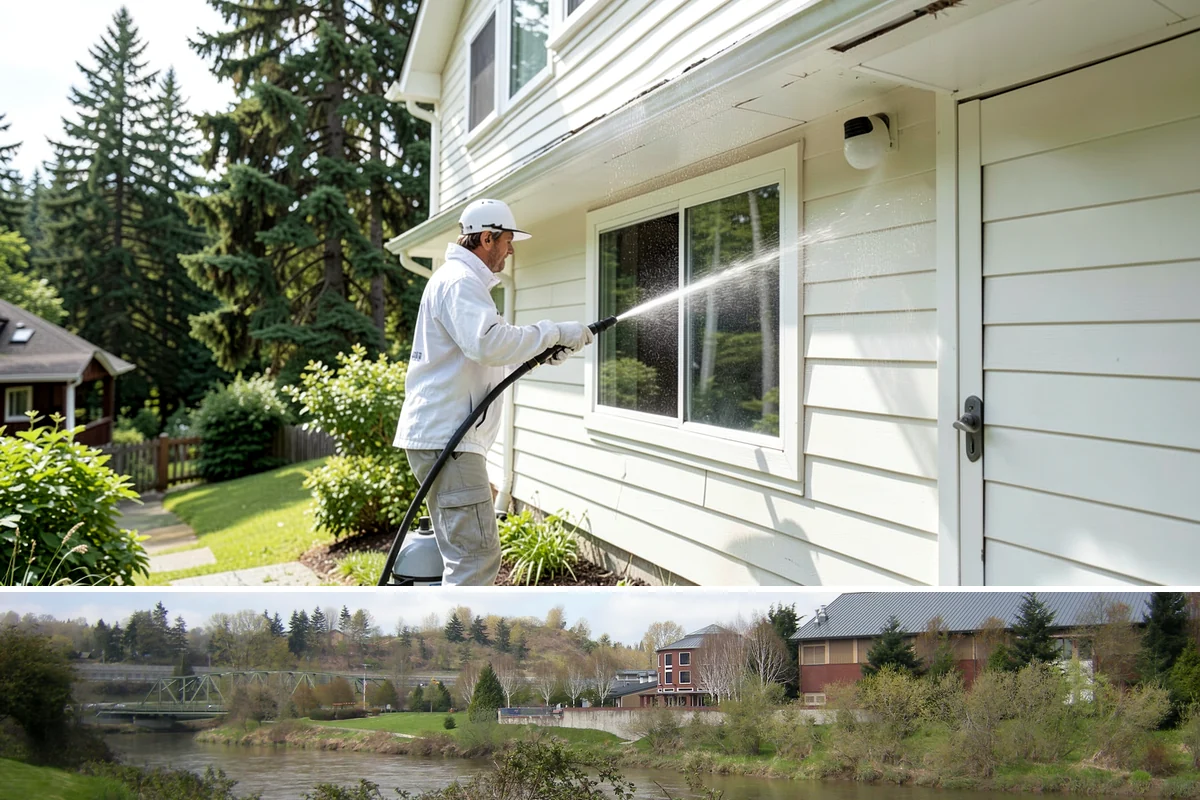 Vinyl Fence Cleaning in Tukwila, King County, WA - Spring is a popular time to clear the winter's algae buildup and reset the fence for the season.