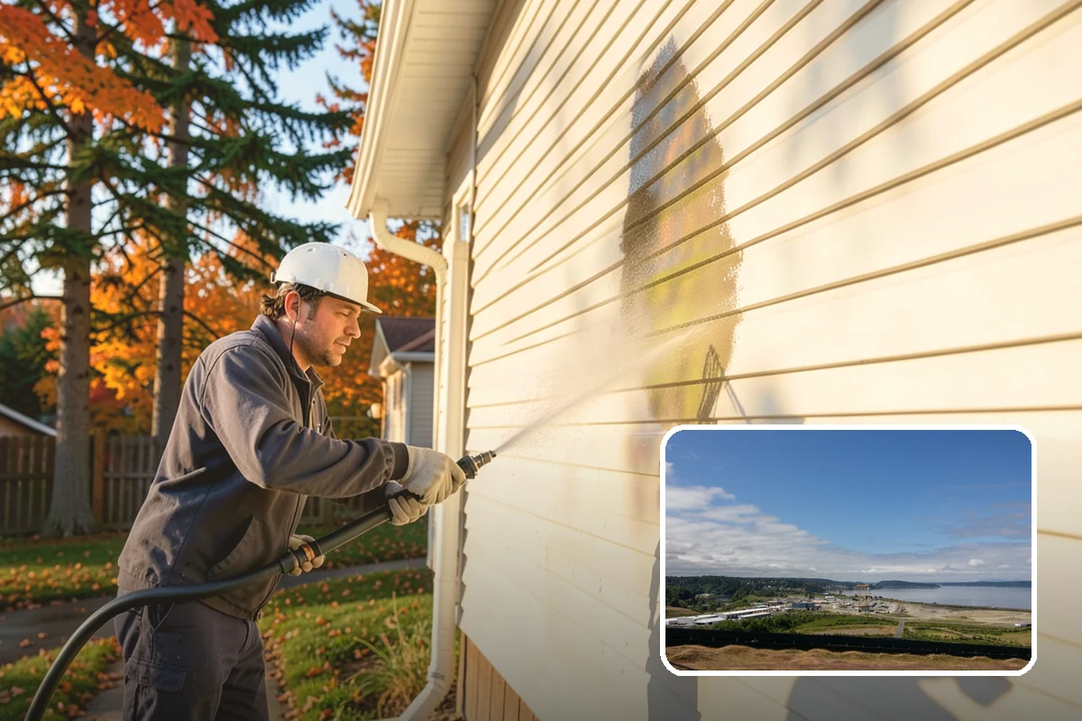 Vinyl Fence Cleaning in University Place, Pierce County, WA - Strips the green algae layer that clings to non-porous vinyl