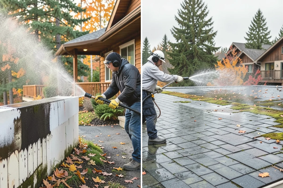 Vinyl Fence Cleaning in University Place, Pierce County, WA - Rinse loose debris from panels and post caps