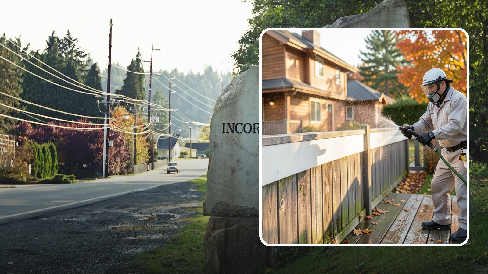 Vinyl Fence Cleaning in Wilkeson, Pierce County, WA - A soft-wash treatment that erases the green algae mask vinyl fencing collects in our wet, low-sun months.