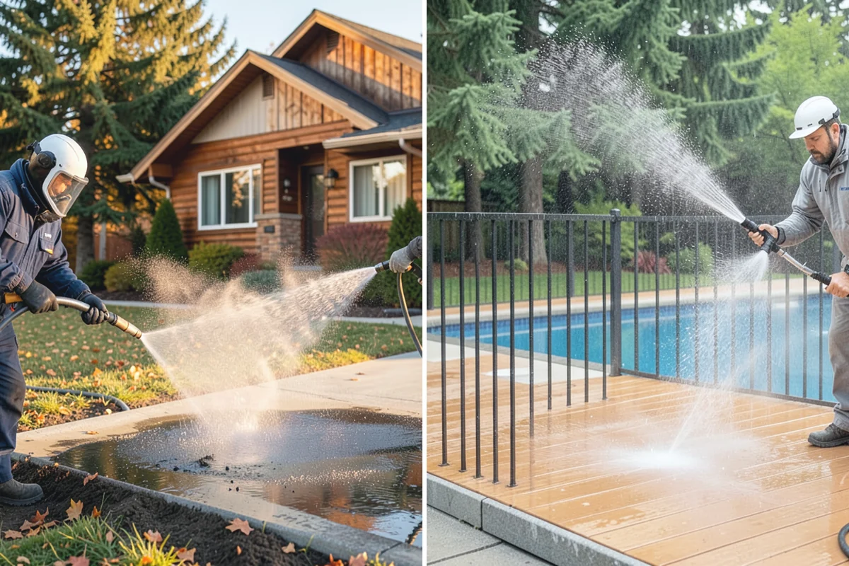 Vinyl Fence Cleaning in Wilkeson, Pierce County, WA - Rinse loose debris from panels and post caps