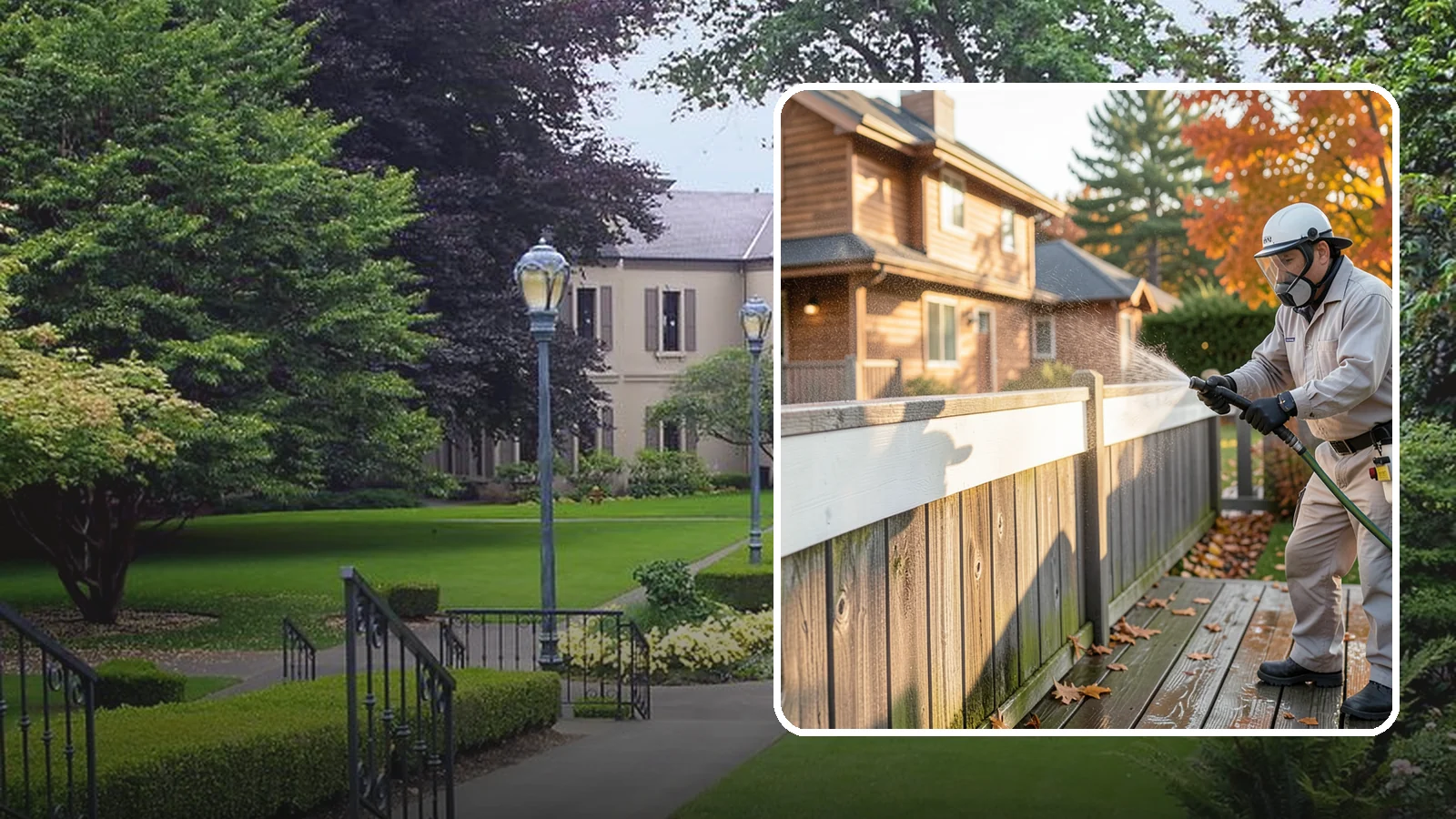Vinyl Fence Cleaning in Woodinville, King County, WA - A soft-wash treatment that erases the green algae mask vinyl fencing collects in our wet, low-sun months.