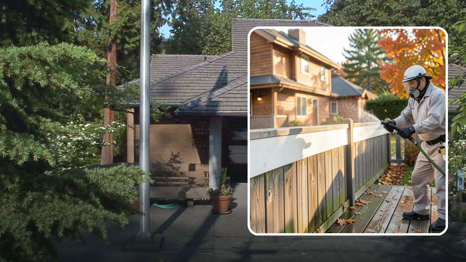 Vinyl Fence Cleaning in Yarrow Point, King County, WA - A soft-wash treatment that erases the green algae mask vinyl fencing collects in our wet, low-sun months.