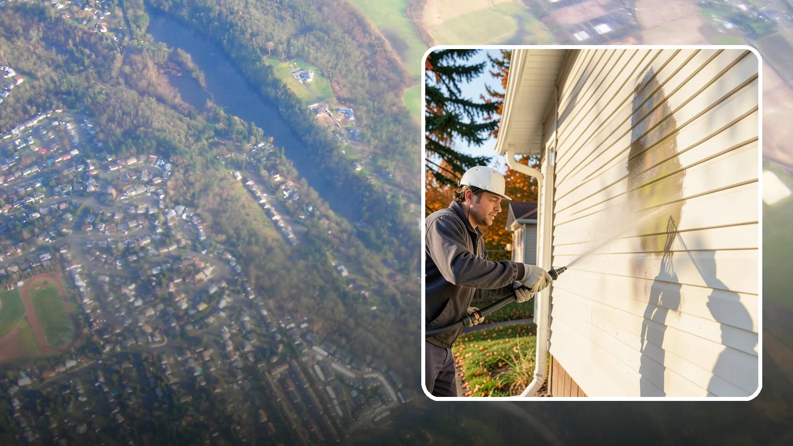 Vinyl Siding Washing in Algona, King County, WA - Vinyl siding washing clears the chalky oxidation and green algae streaks that our wet climate leaves on panel seams and shaded...