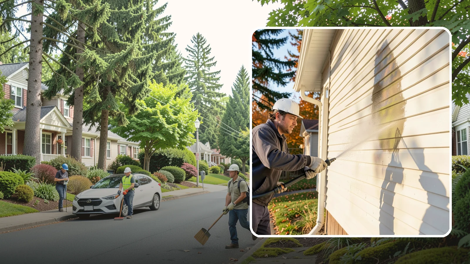 Vinyl Siding Washing in Beaux Arts Village, King County, WA - Vinyl siding washing clears the chalky oxidation and green algae streaks that our wet climate leaves on panel seams and shaded...