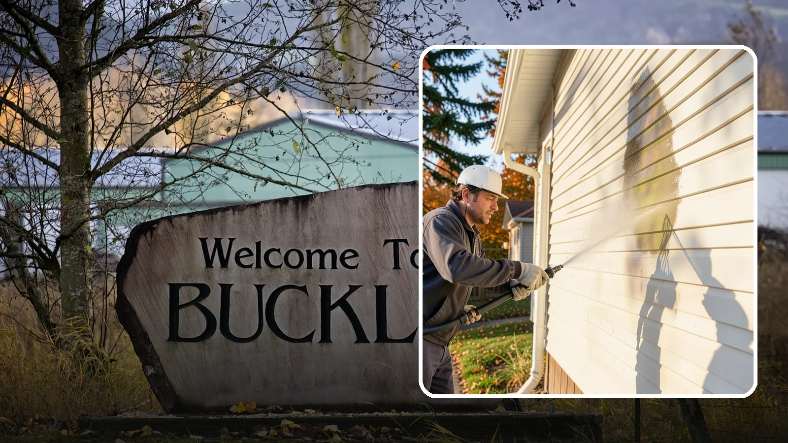 Vinyl Siding Washing in Buckley, Pierce County, WA - Vinyl siding washing clears the chalky oxidation and green algae streaks that our wet climate leaves on panel seams and shaded...