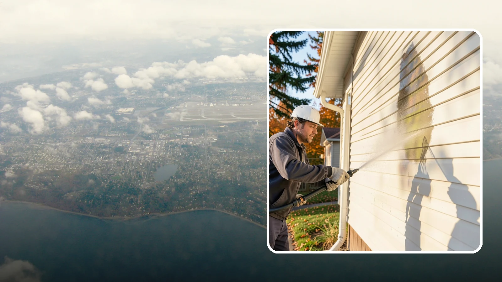 Vinyl Siding Washing in Burien, King County, WA - Vinyl siding washing clears the chalky oxidation and green algae streaks that our wet climate leaves on panel seams and shaded...