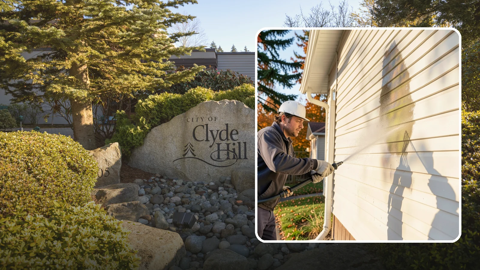 Vinyl Siding Washing in Clyde Hill, King County, WA - Vinyl siding washing clears the chalky oxidation and green algae streaks that our wet climate leaves on panel seams and shaded...