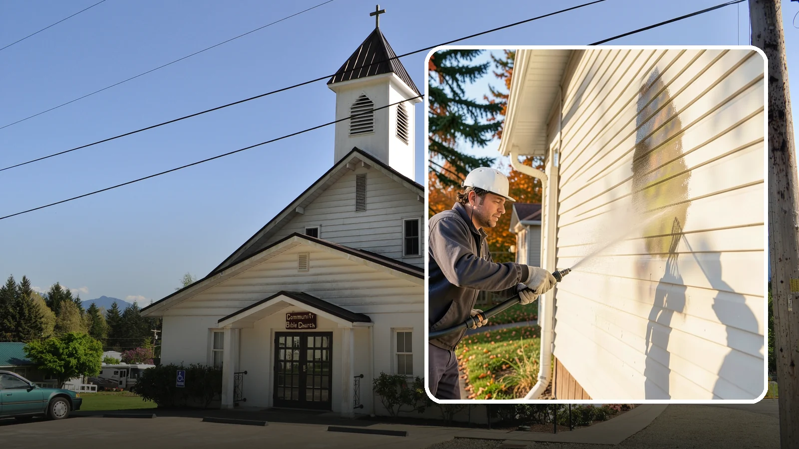 Vinyl Siding Washing in Concrete, Skagit County, WA - Vinyl siding washing clears the chalky oxidation and green algae streaks that our wet climate leaves on panel seams and shaded...