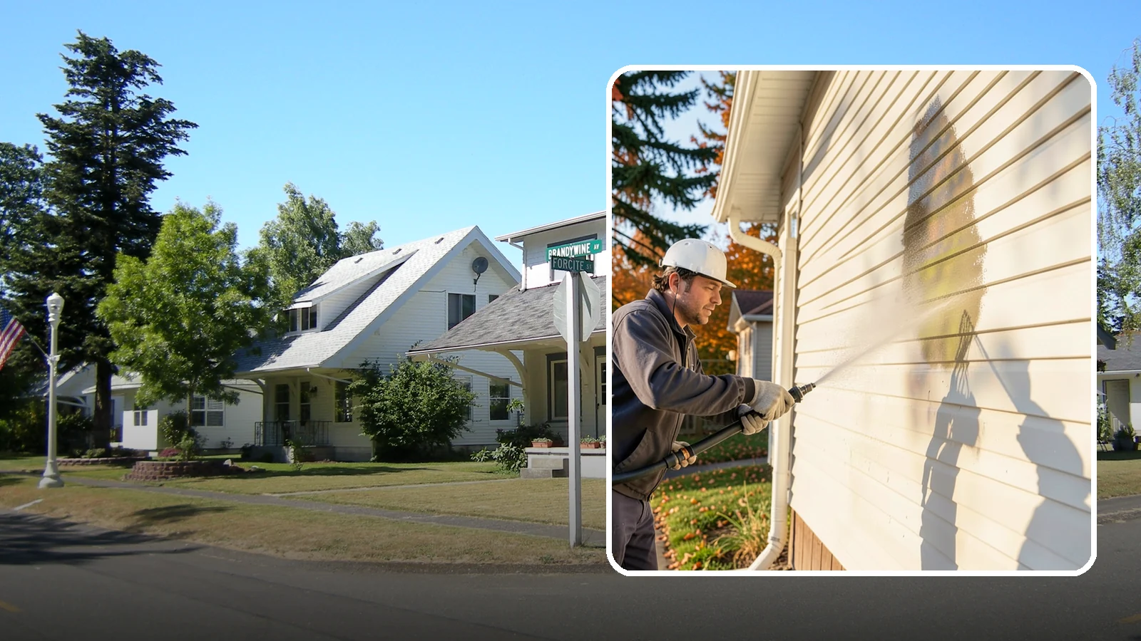 Vinyl Siding Washing in DuPont, Pierce County, WA - Vinyl siding washing clears the chalky oxidation and green algae streaks that our wet climate leaves on panel seams and shaded...