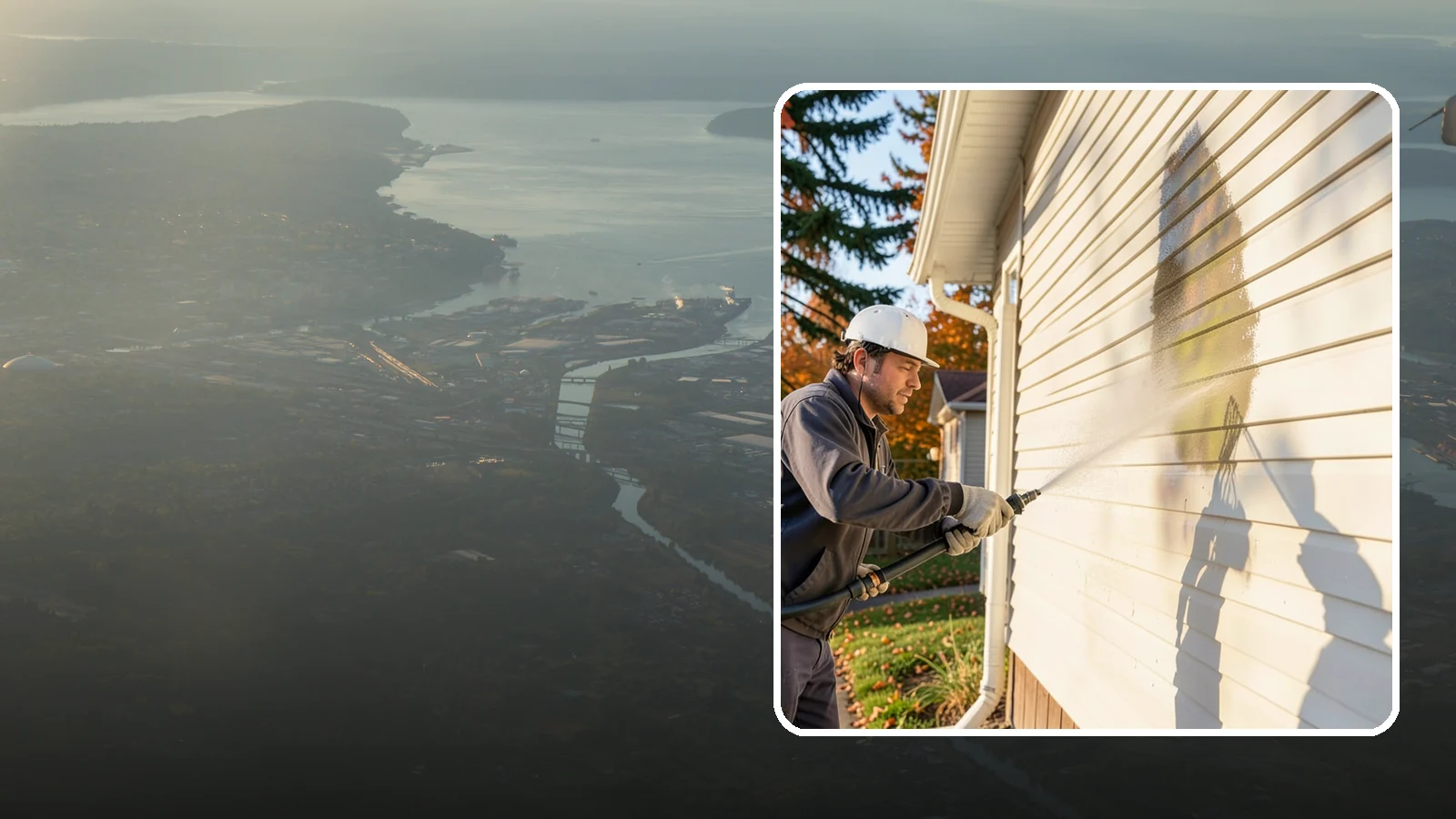 Vinyl Siding Washing in Fife, Pierce County, WA - Vinyl siding washing clears the chalky oxidation and green algae streaks that our wet climate leaves on panel seams and shaded...