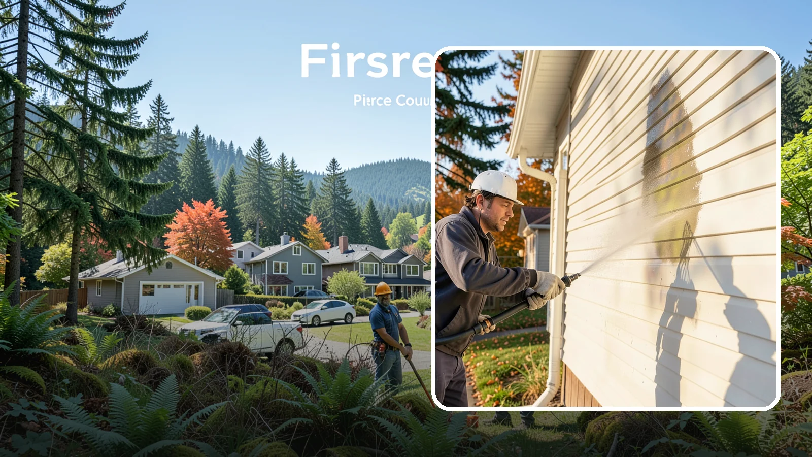 Vinyl Siding Washing in Fircrest, Pierce County, WA - Vinyl siding washing clears the chalky oxidation and green algae streaks that our wet climate leaves on panel seams and shaded...