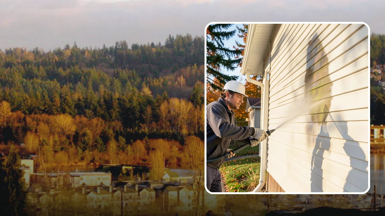 Vinyl Siding Washing in Kenmore, King County, WA - Vinyl siding washing clears the chalky oxidation and green algae streaks that our wet climate leaves on panel seams and shaded...