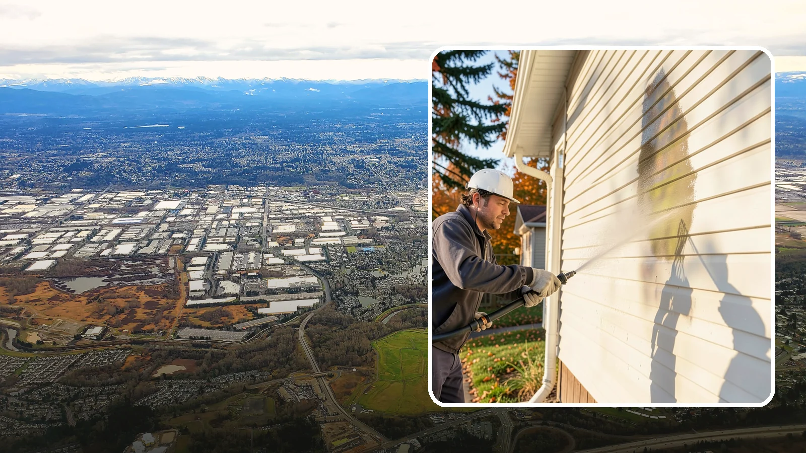 Vinyl Siding Washing in Kent, King County, WA - Vinyl siding washing clears the chalky oxidation and green algae streaks that our wet climate leaves on panel seams and shaded...
