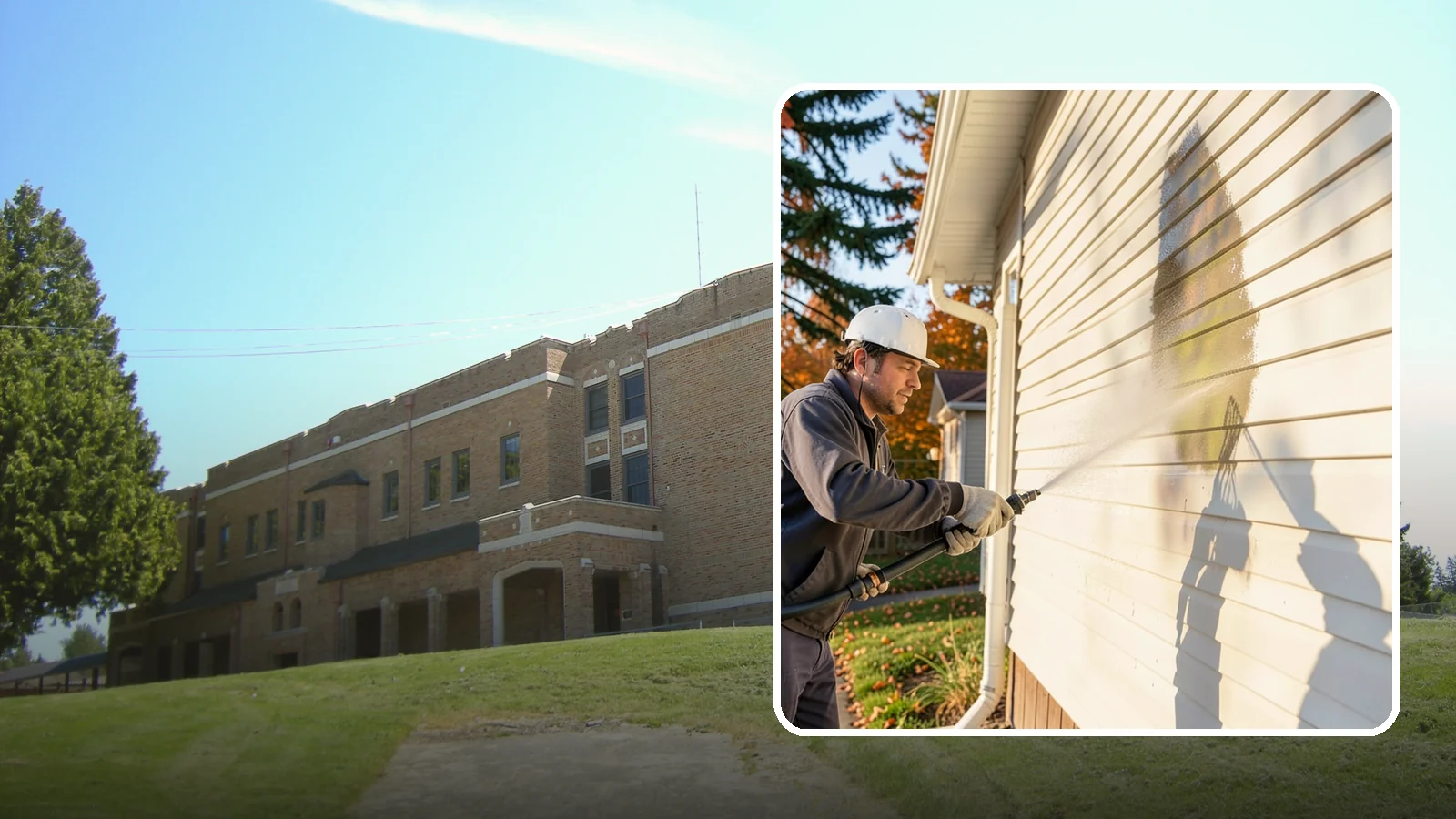 Vinyl Siding Washing in Maple Valley, King County, WA - Vinyl siding washing clears the chalky oxidation and green algae streaks that our wet climate leaves on panel seams and shaded...