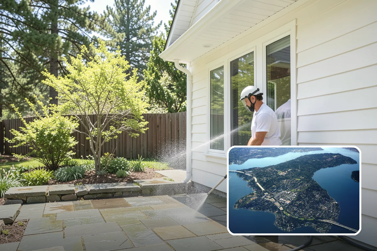 Vinyl Siding Washing in Mercer Island, King County, WA - Clears algae from grooves and overlapping seams