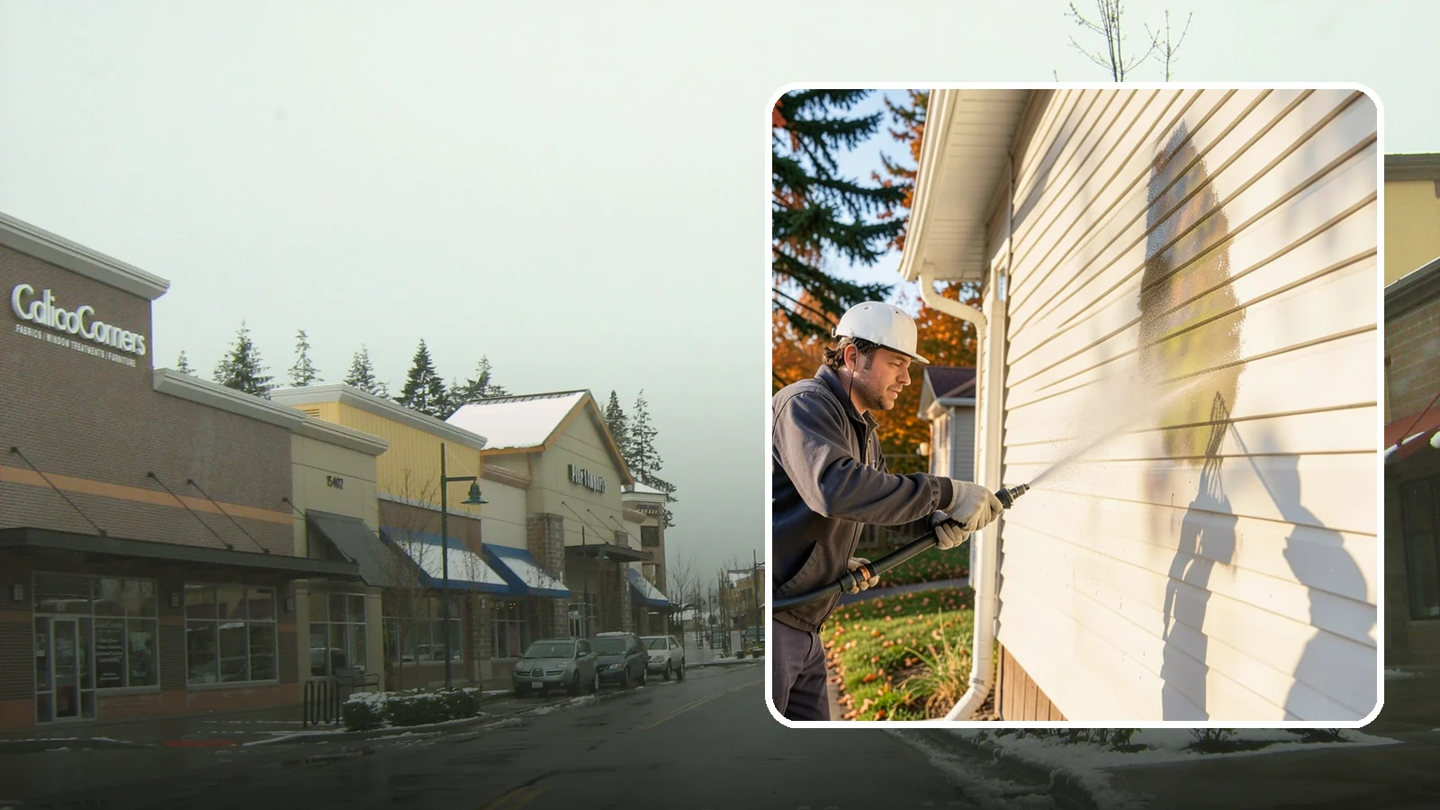 Vinyl Siding Washing in Mill Creek, Snohomish County, WA - Vinyl siding washing clears the chalky oxidation and green algae streaks that our wet climate leaves on panel seams and shaded...