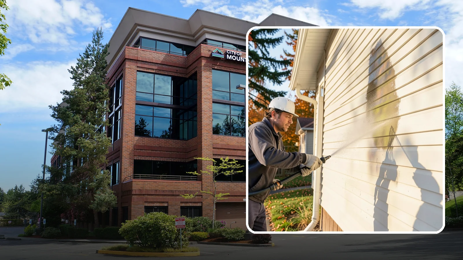 Vinyl Siding Washing in Mountlake Terrace, Snohomish County, WA - Vinyl siding washing clears the chalky oxidation and green algae streaks that our wet climate leaves on panel seams and shaded...