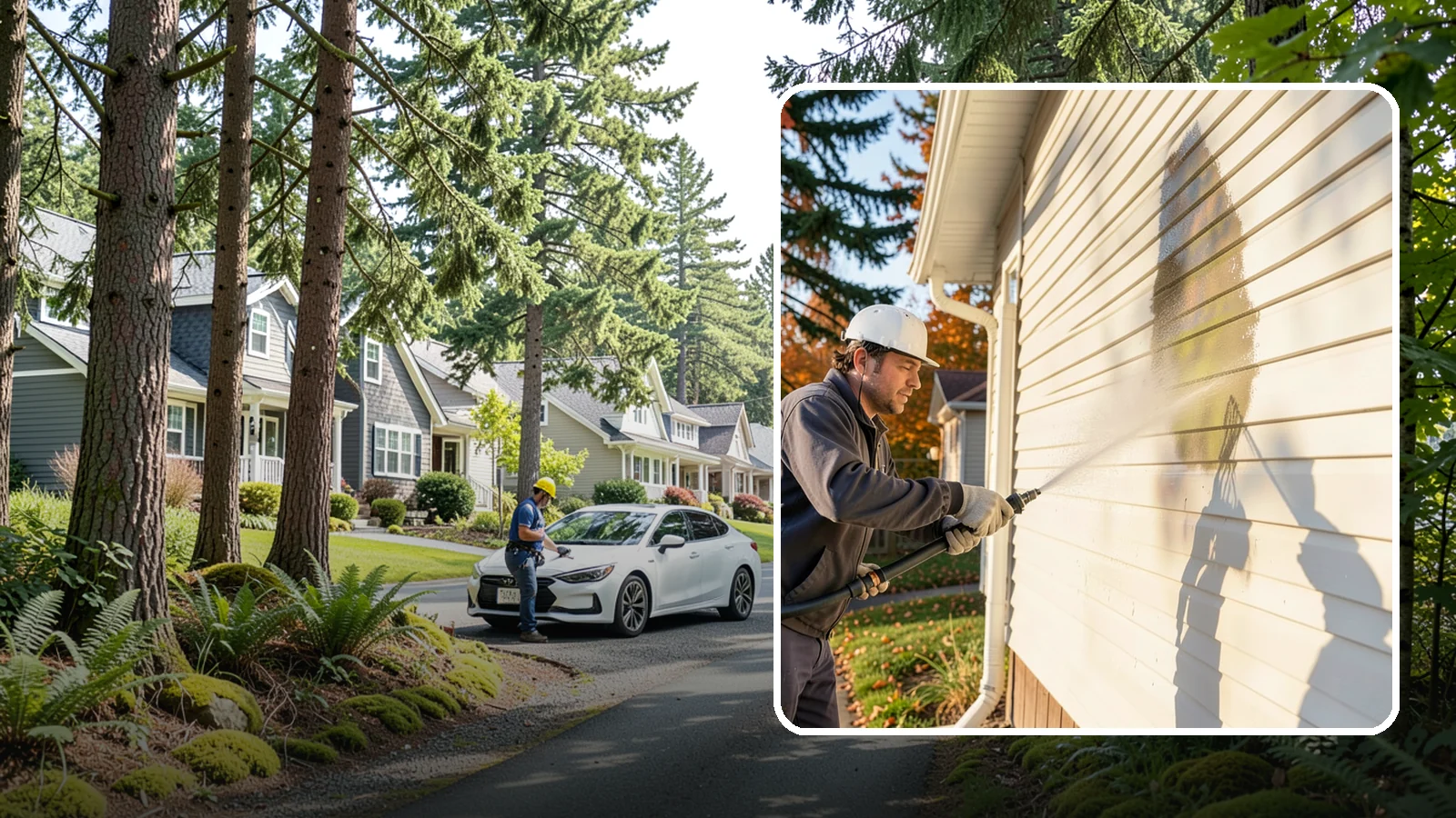 Vinyl Siding Washing in Normandy Park, King County, WA - Vinyl siding washing clears the chalky oxidation and green algae streaks that our wet climate leaves on panel seams and shaded...