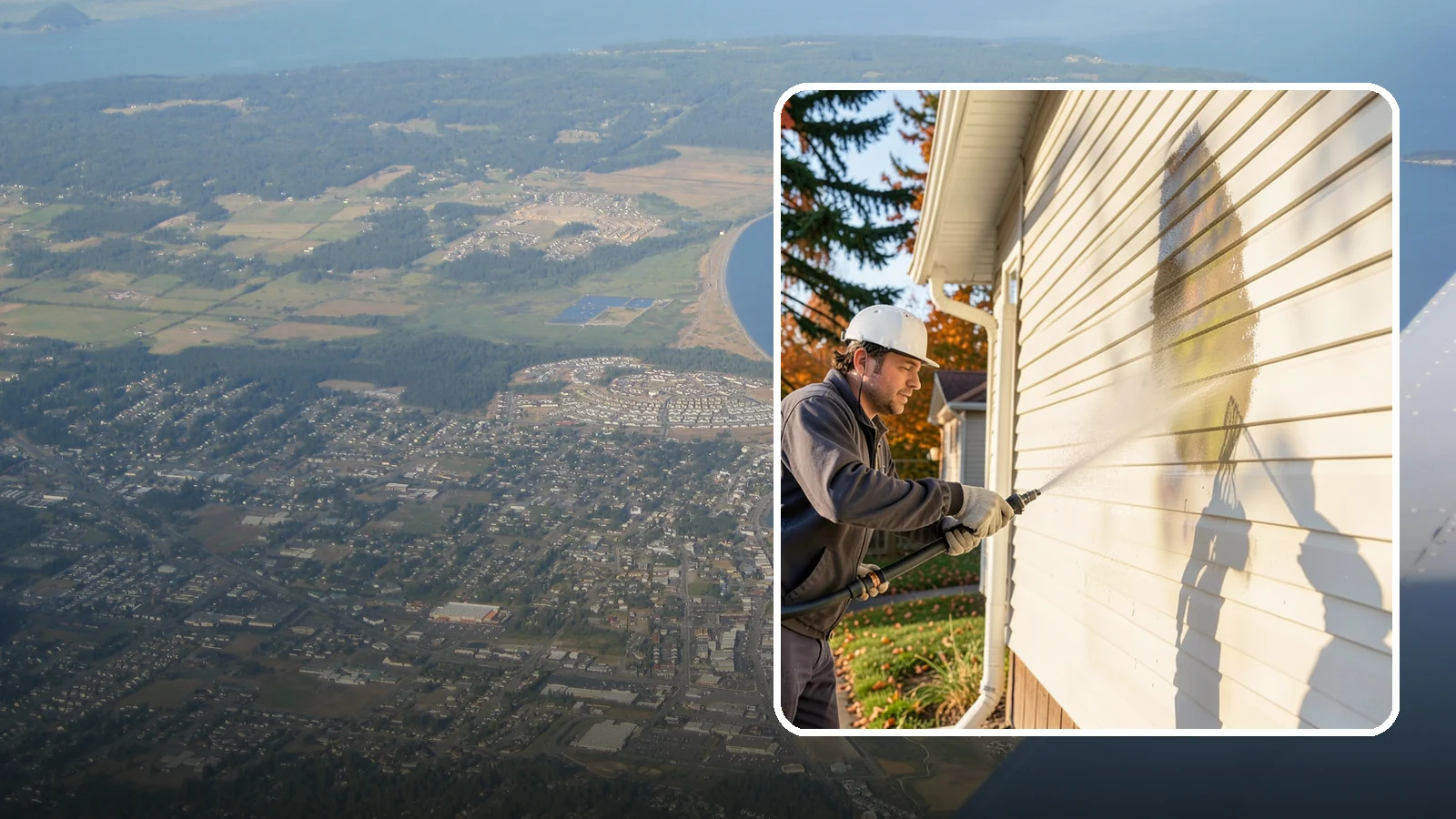 Vinyl Siding Washing in Oak Harbor, Island County, WA - Vinyl siding washing clears the chalky oxidation and green algae streaks that our wet climate leaves on panel seams and shaded...