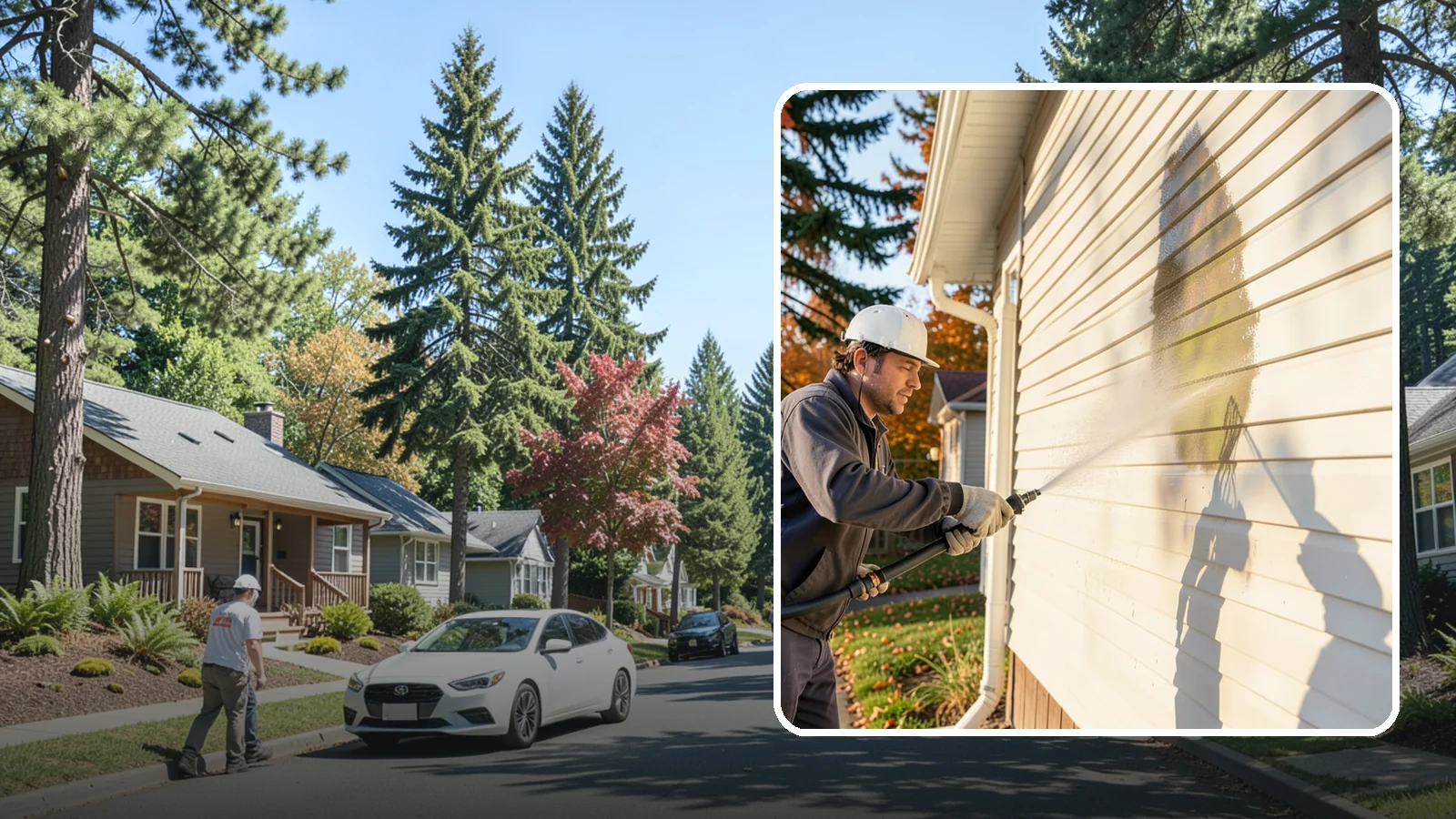 Vinyl Siding Washing in Orting, Pierce County, WA - Vinyl siding washing clears the chalky oxidation and green algae streaks that our wet climate leaves on panel seams and shaded...