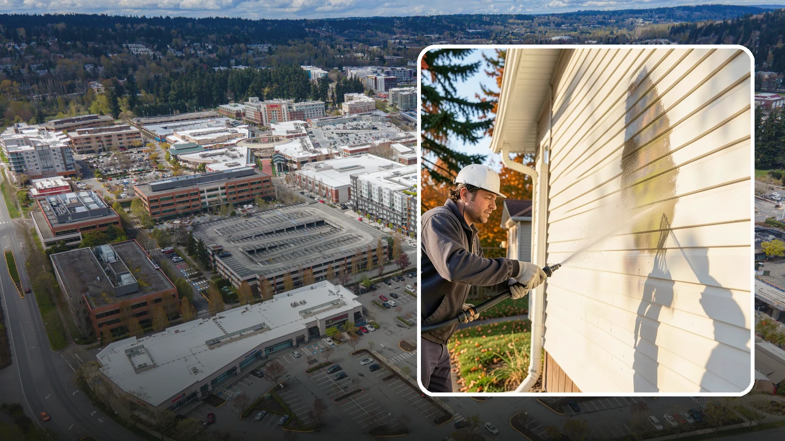 Vinyl Siding Washing in Redmond, King County, WA - Vinyl siding washing clears the chalky oxidation and green algae streaks that our wet climate leaves on panel seams and shaded...