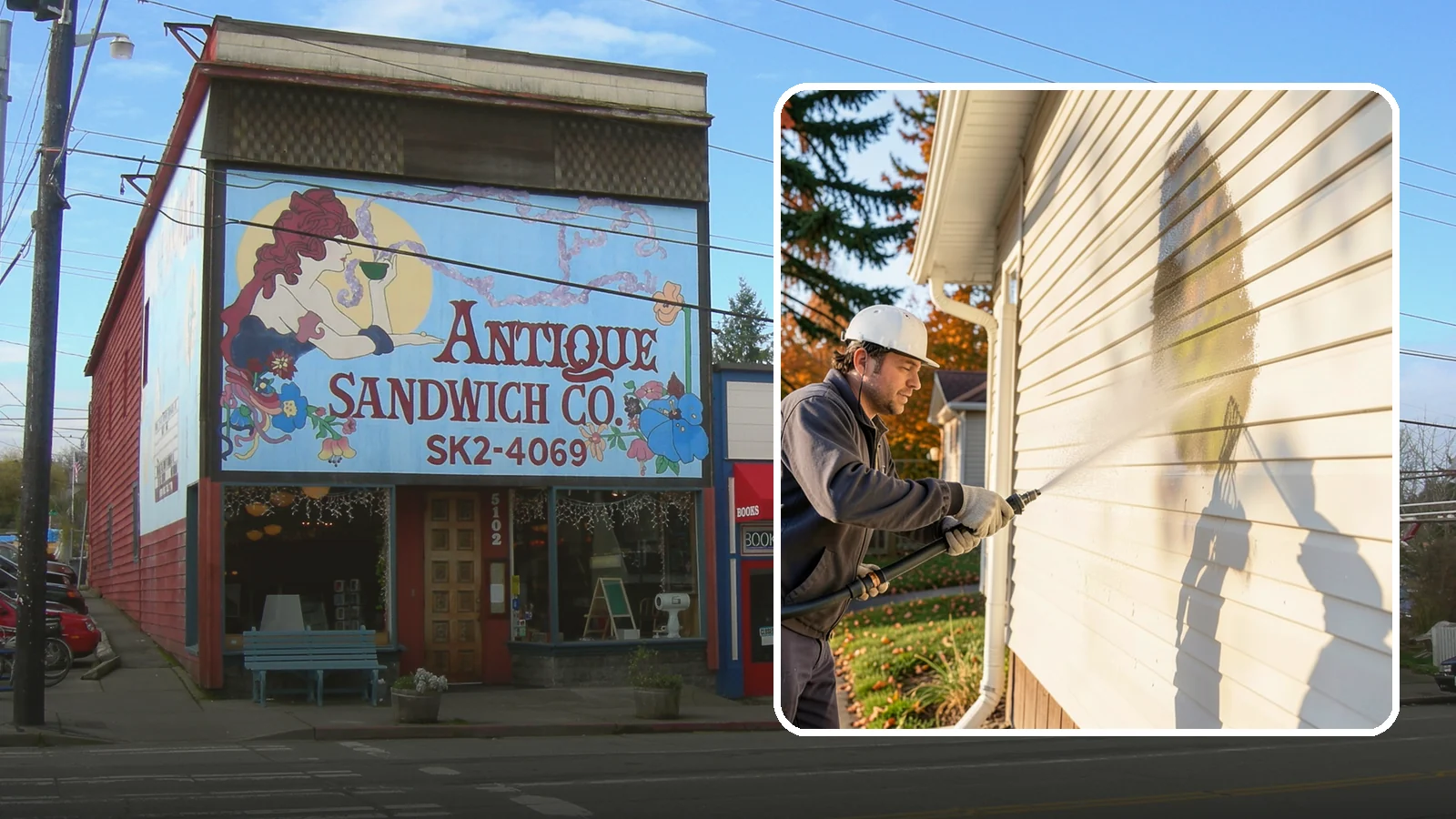 Vinyl Siding Washing in Ruston, Pierce County, WA - Vinyl siding washing clears the chalky oxidation and green algae streaks that our wet climate leaves on panel seams and shaded...