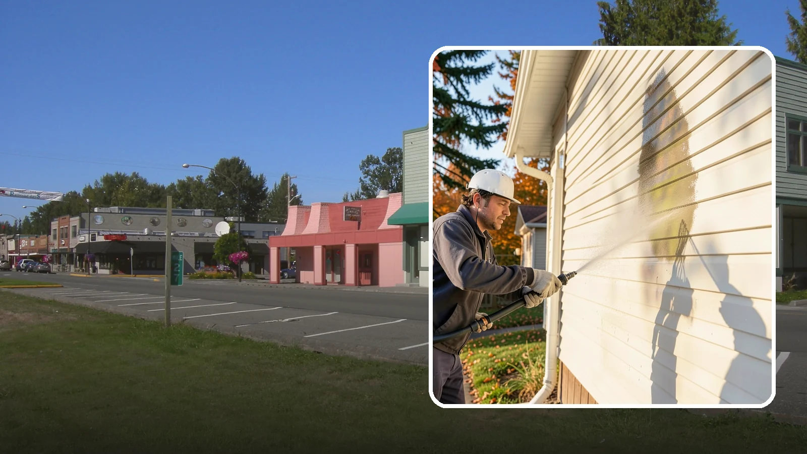 Vinyl Siding Washing in Snoqualmie, King County, WA - Vinyl siding washing clears the chalky oxidation and green algae streaks that our wet climate leaves on panel seams and shaded...