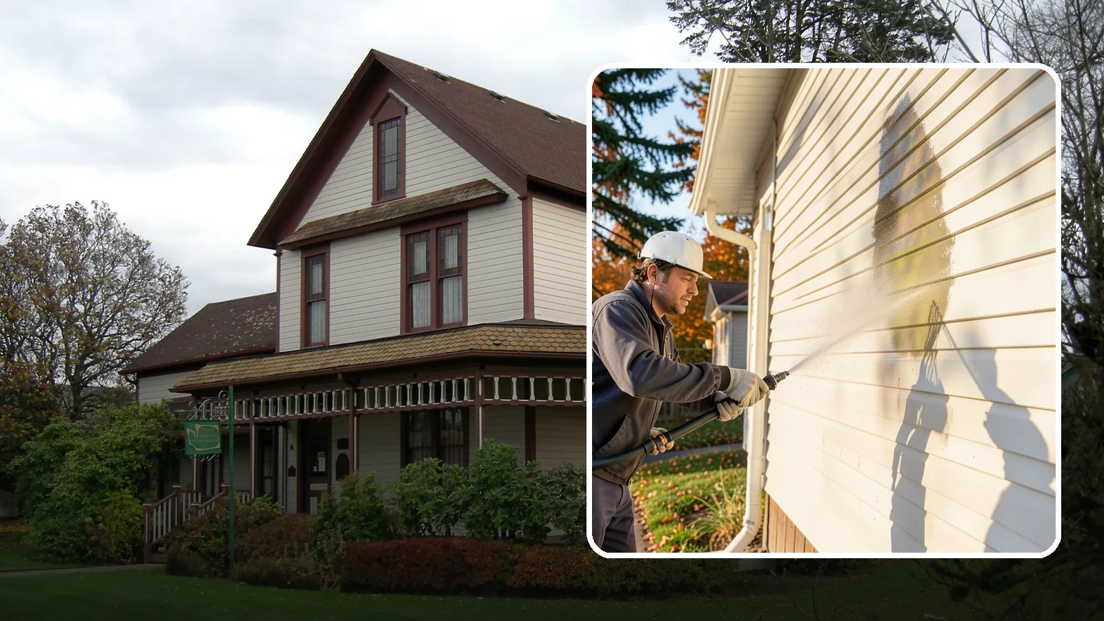 Vinyl Siding Washing in Sumner, Pierce County, WA - Vinyl siding washing clears the chalky oxidation and green algae streaks that our wet climate leaves on panel seams and shaded...