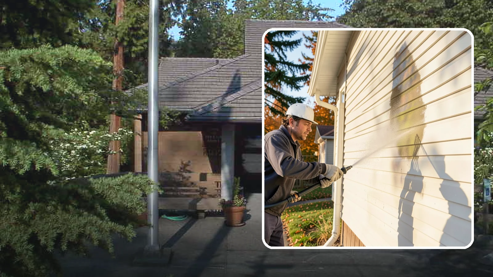 Vinyl Siding Washing in Yarrow Point, King County, WA - Vinyl siding washing clears the chalky oxidation and green algae streaks that our wet climate leaves on panel seams and shaded...