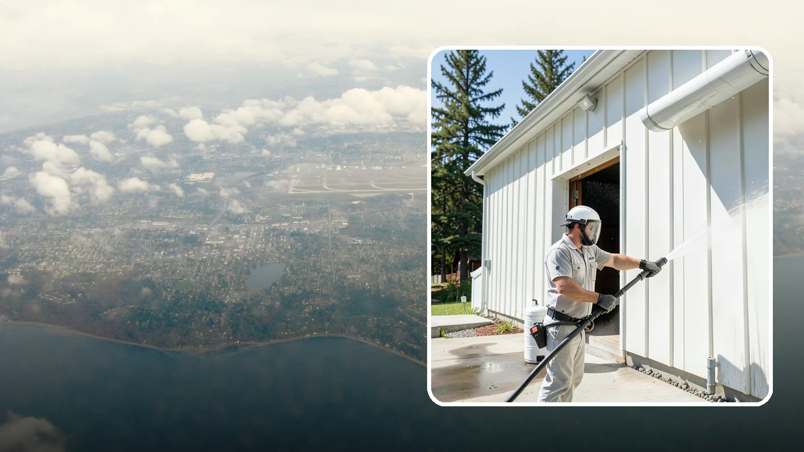 Warehouse Exterior Cleaning in Burien, King County, WA - Large-scale washing of warehouse walls, loading areas, and dock aprons that strips road film, diesel soot, and Northwest algae...