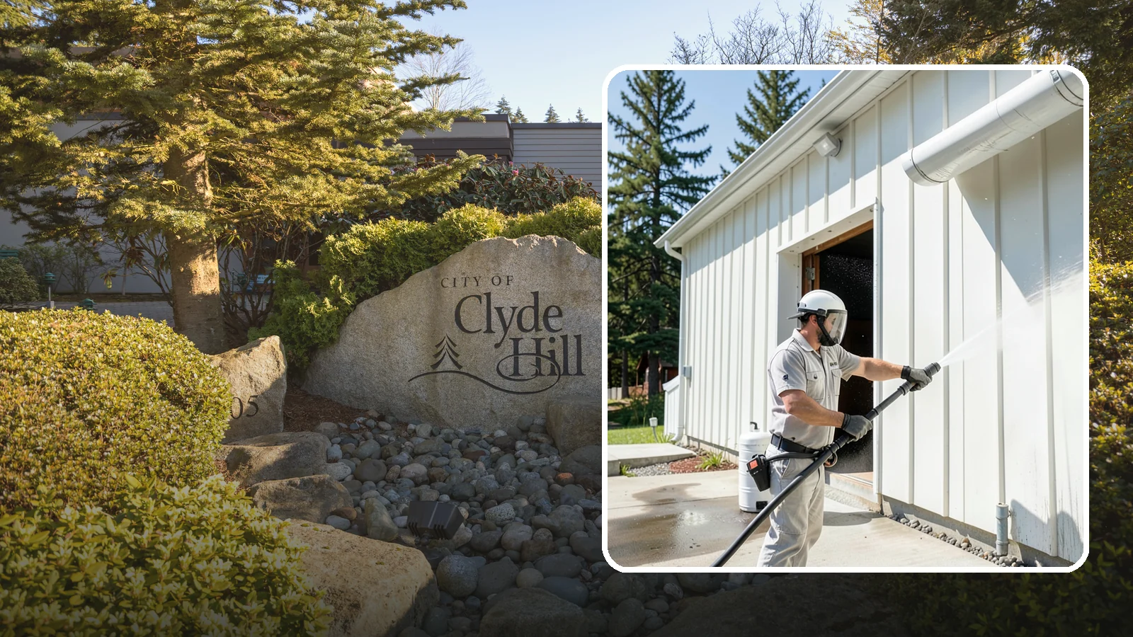Warehouse Exterior Cleaning in Clyde Hill, King County, WA - Large-scale washing of warehouse walls, loading areas, and dock aprons that strips road film, diesel soot, and Northwest algae...