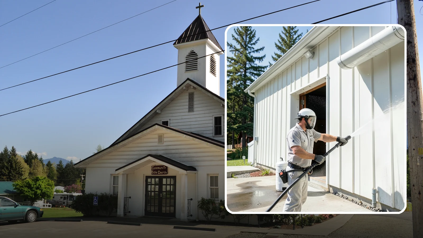 Warehouse Exterior Cleaning in Concrete, Skagit County, WA - Large-scale washing of warehouse walls, loading areas, and dock aprons that strips road film, diesel soot, and Northwest algae...