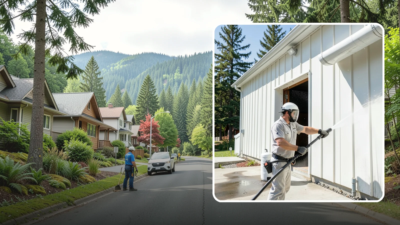 Warehouse Exterior Cleaning in Darrington, Snohomish County, WA - Large-scale washing of warehouse walls, loading areas, and dock aprons that strips road film, diesel soot, and Northwest algae...