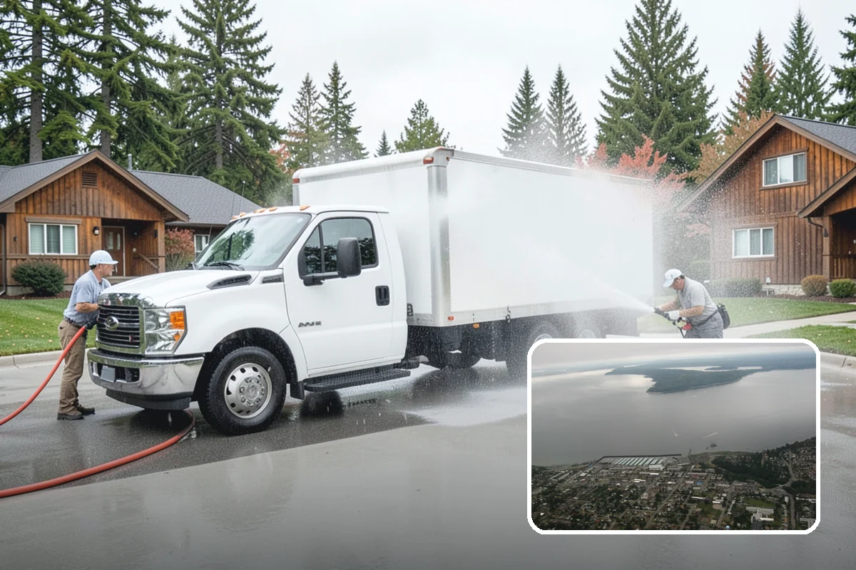 Warehouse Exterior Cleaning in Des Moines, King County, WA - Removes diesel soot and road film from large wall spans efficiently