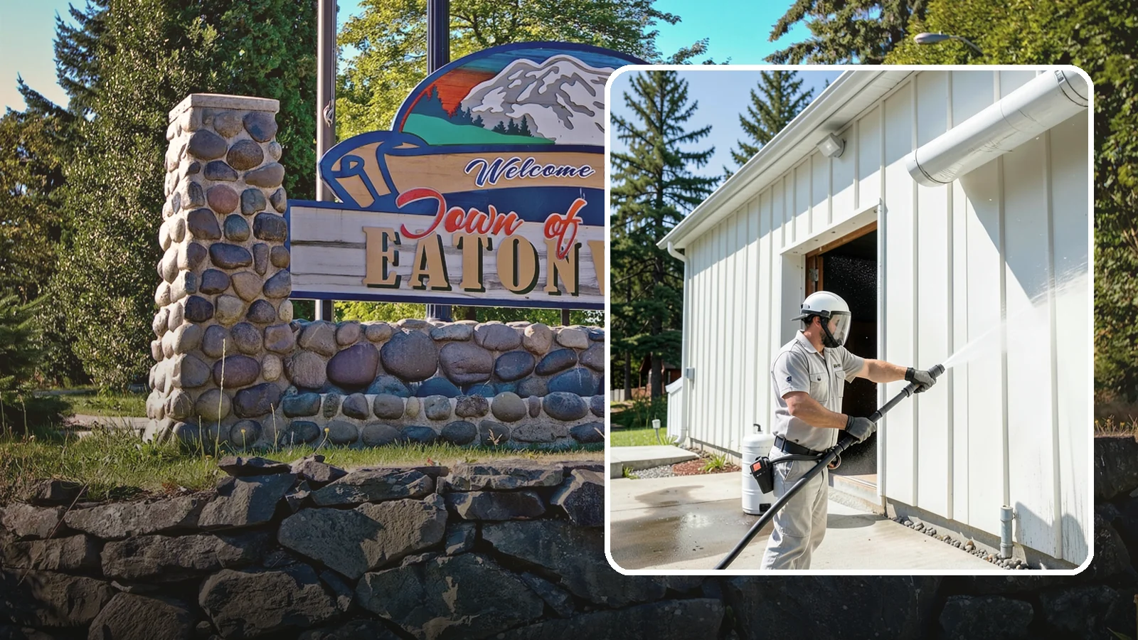 Warehouse Exterior Cleaning in Eatonville, Pierce County, WA - Large-scale washing of warehouse walls, loading areas, and dock aprons that strips road film, diesel soot, and Northwest algae...