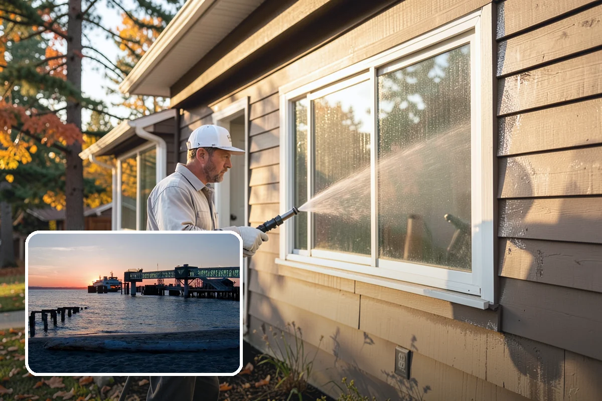 Warehouse Exterior Cleaning in Edmonds, Snohomish County, WA - Removes diesel soot and road film from large wall spans efficiently