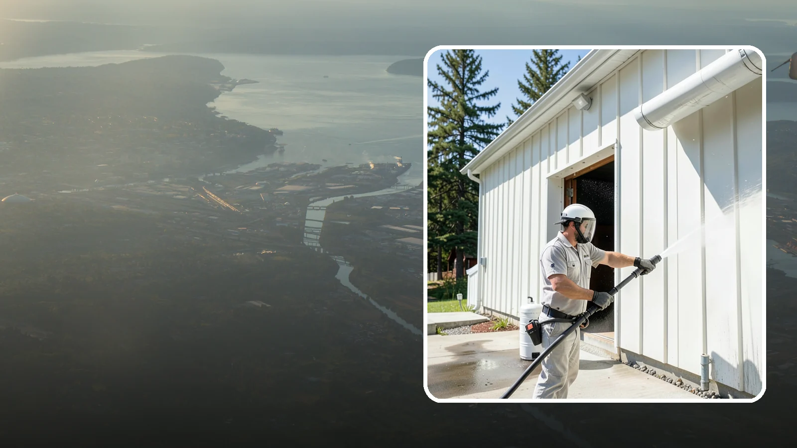 Warehouse Exterior Cleaning in Fife, Pierce County, WA - Large-scale washing of warehouse walls, loading areas, and dock aprons that strips road film, diesel soot, and Northwest algae...