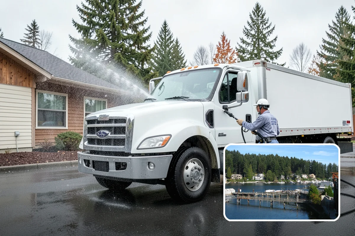 Warehouse Exterior Cleaning in Gig Harbor, Pierce County, WA - Removes diesel soot and road film from large wall spans efficiently