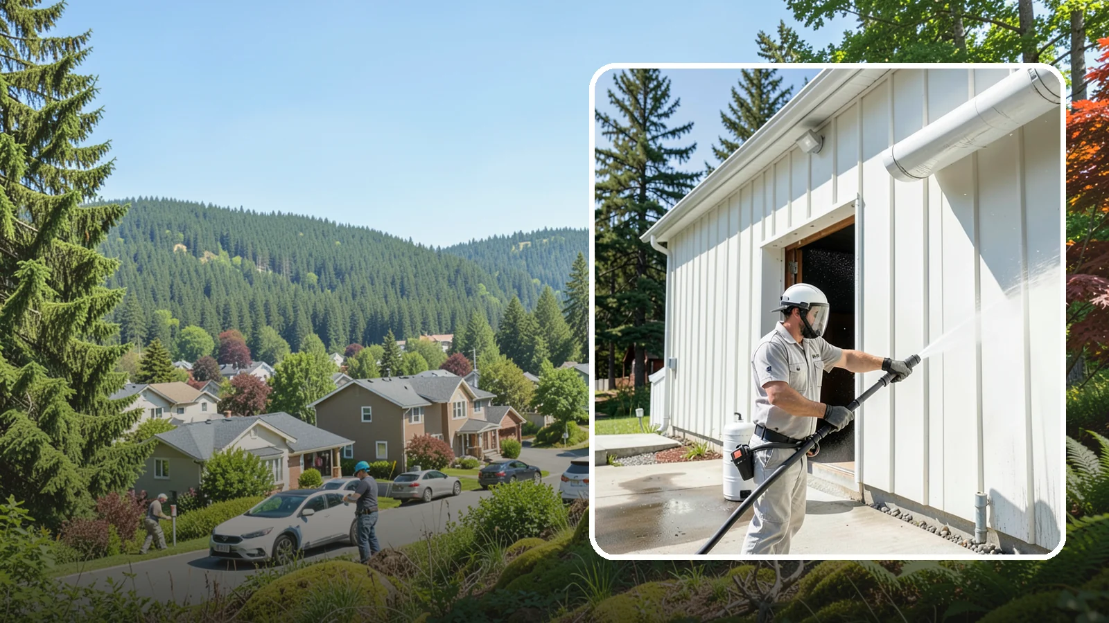Warehouse Exterior Cleaning in Index, Snohomish County, WA - Large-scale washing of warehouse walls, loading areas, and dock aprons that strips road film, diesel soot, and Northwest algae...