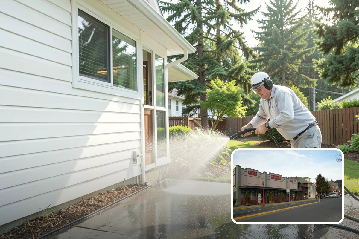 Warehouse Exterior Cleaning in Issaquah, King County, WA - Removes diesel soot and road film from large wall spans efficiently