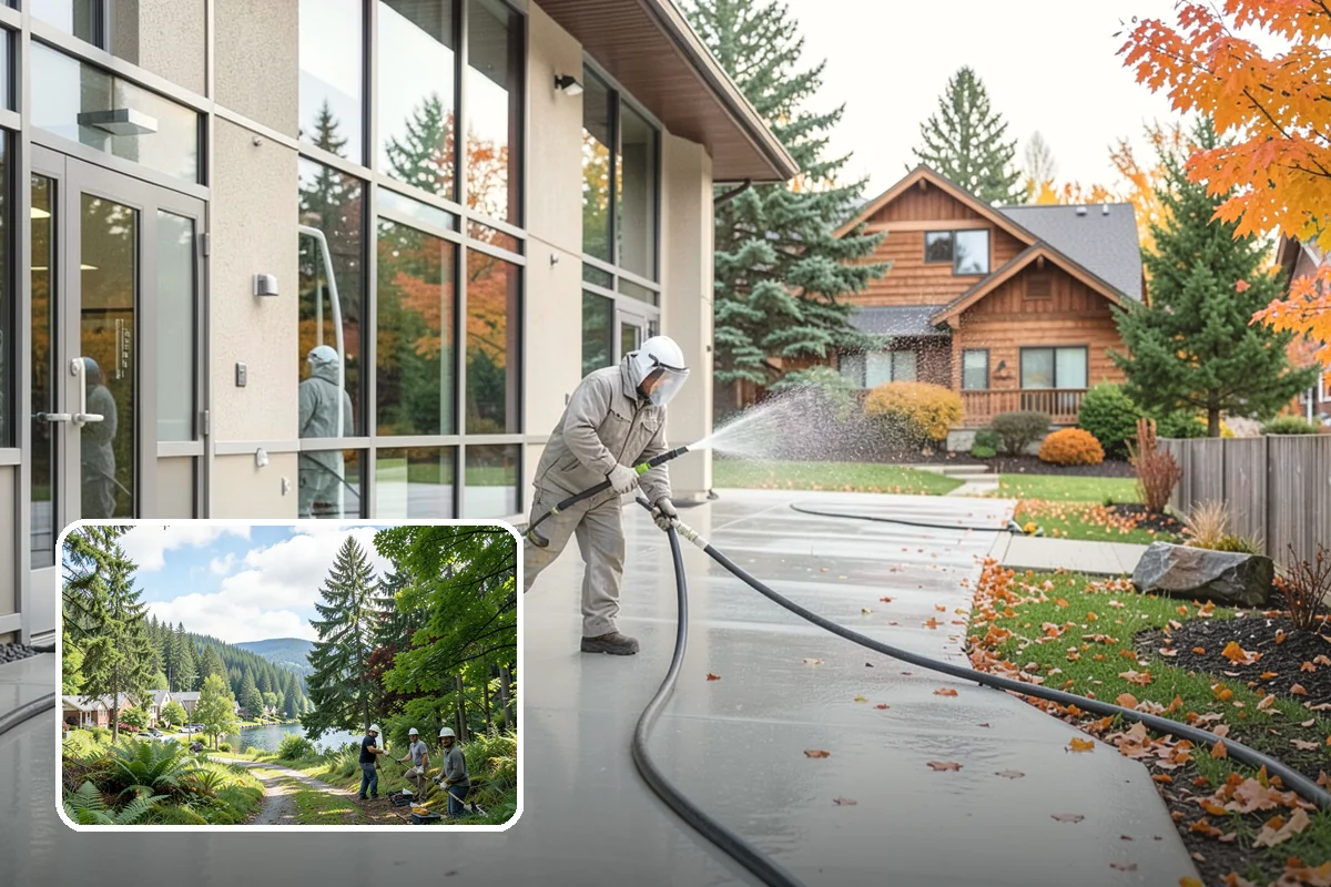 Warehouse Exterior Cleaning in Lake Forest Park, King County, WA - Removes diesel soot and road film from large wall spans efficiently