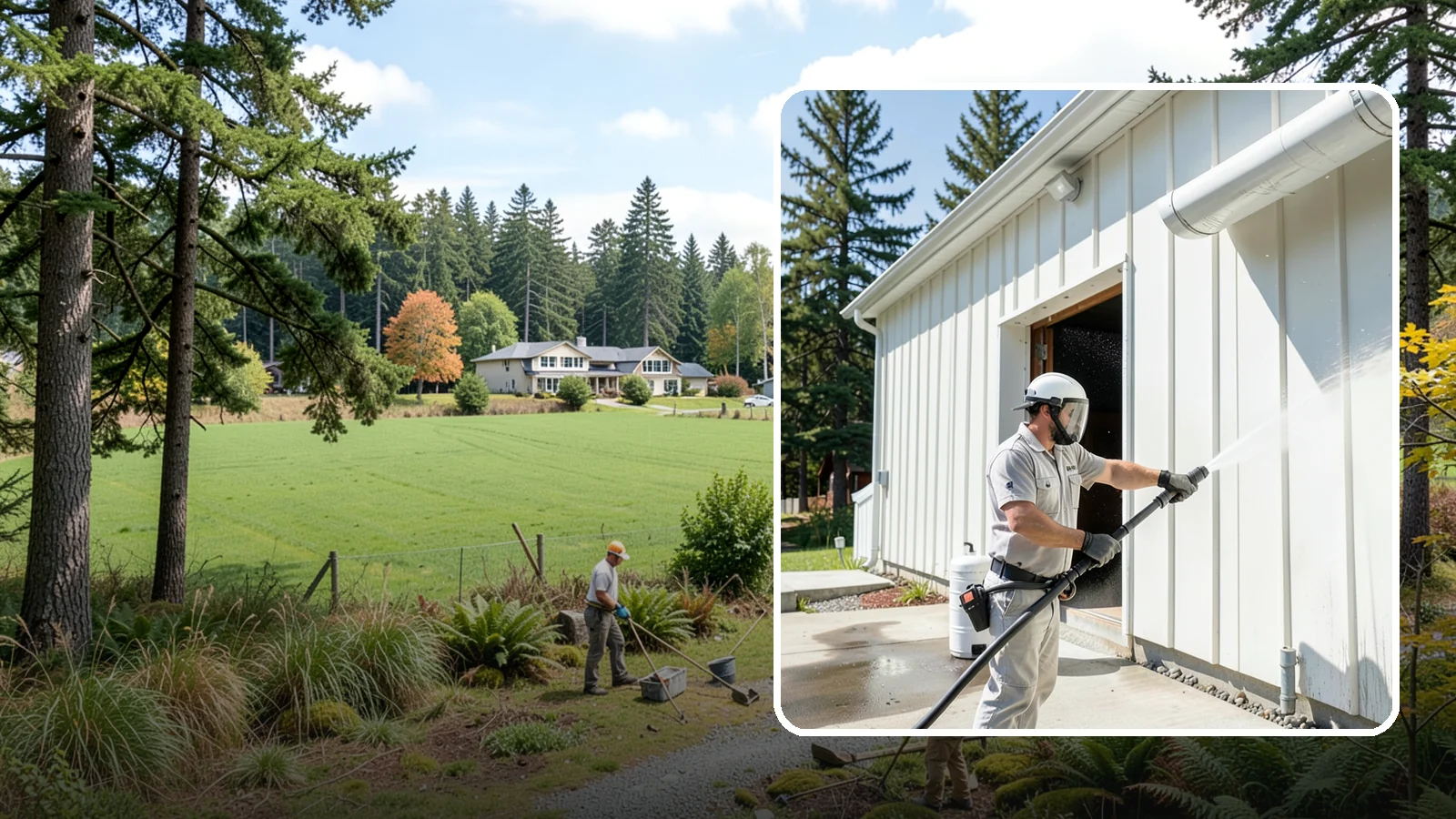 Warehouse Exterior Cleaning in Lyman, Skagit County, WA - Large-scale washing of warehouse walls, loading areas, and dock aprons that strips road film, diesel soot, and Northwest algae...