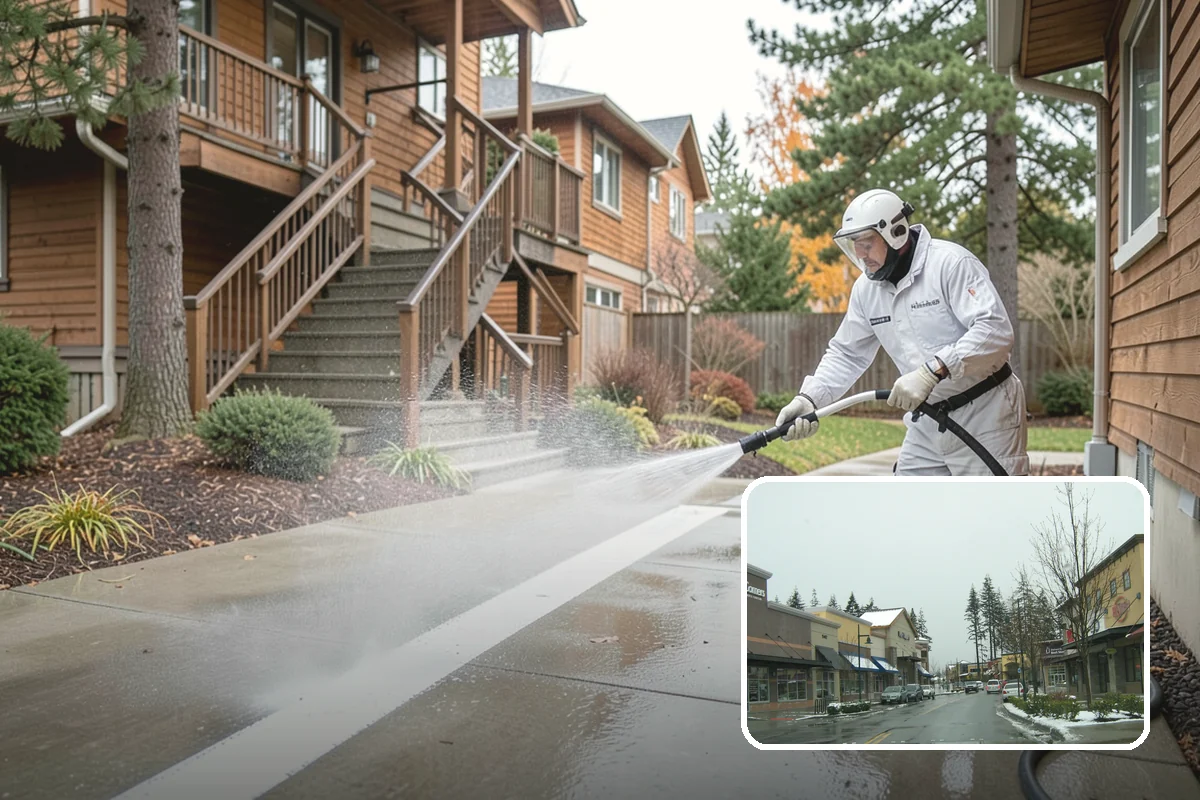 Warehouse Exterior Cleaning in Mill Creek, Snohomish County, WA - Removes diesel soot and road film from large wall spans efficiently
